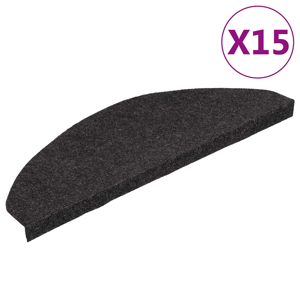 Lipnūs laiptų kilimėliai, 15vnt., juodos spalvos, 65x22,5x3,5cm