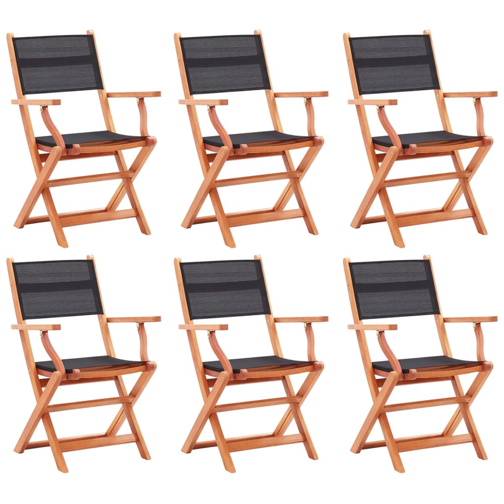 Garden chairs, 6 pcs., black, solid eucalyptus and textilene