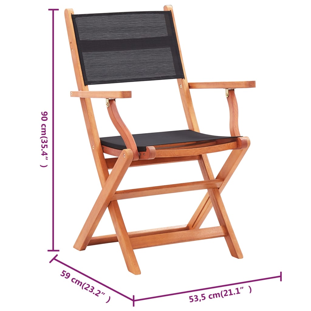Garden chairs, 6 pcs., black, solid eucalyptus and textilene