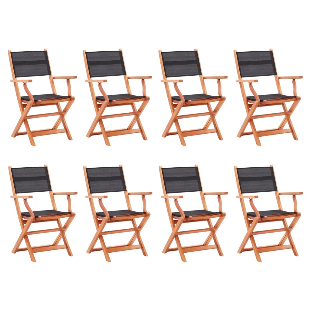 Garden chairs, 8 pcs., black, solid eucalyptus and textilene
