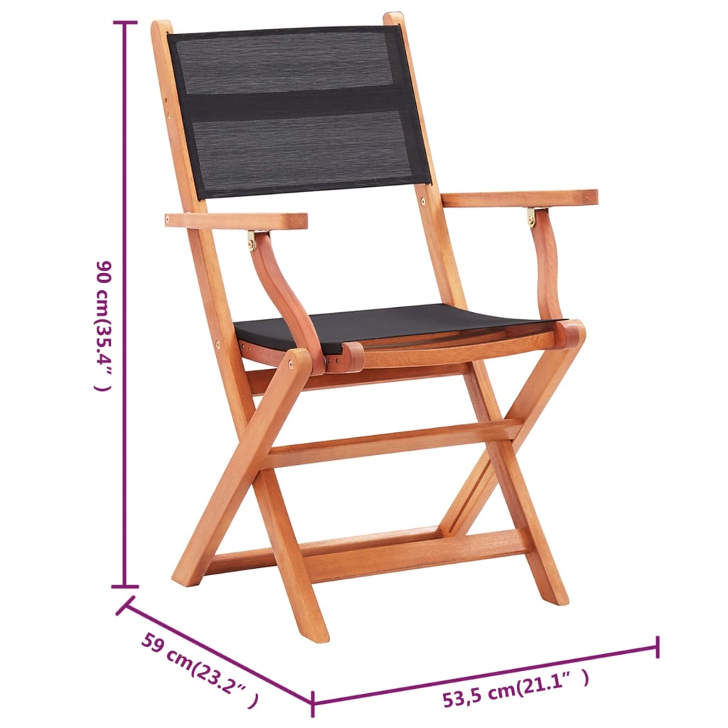 Garden chairs, 8 pcs., black, solid eucalyptus and textilene