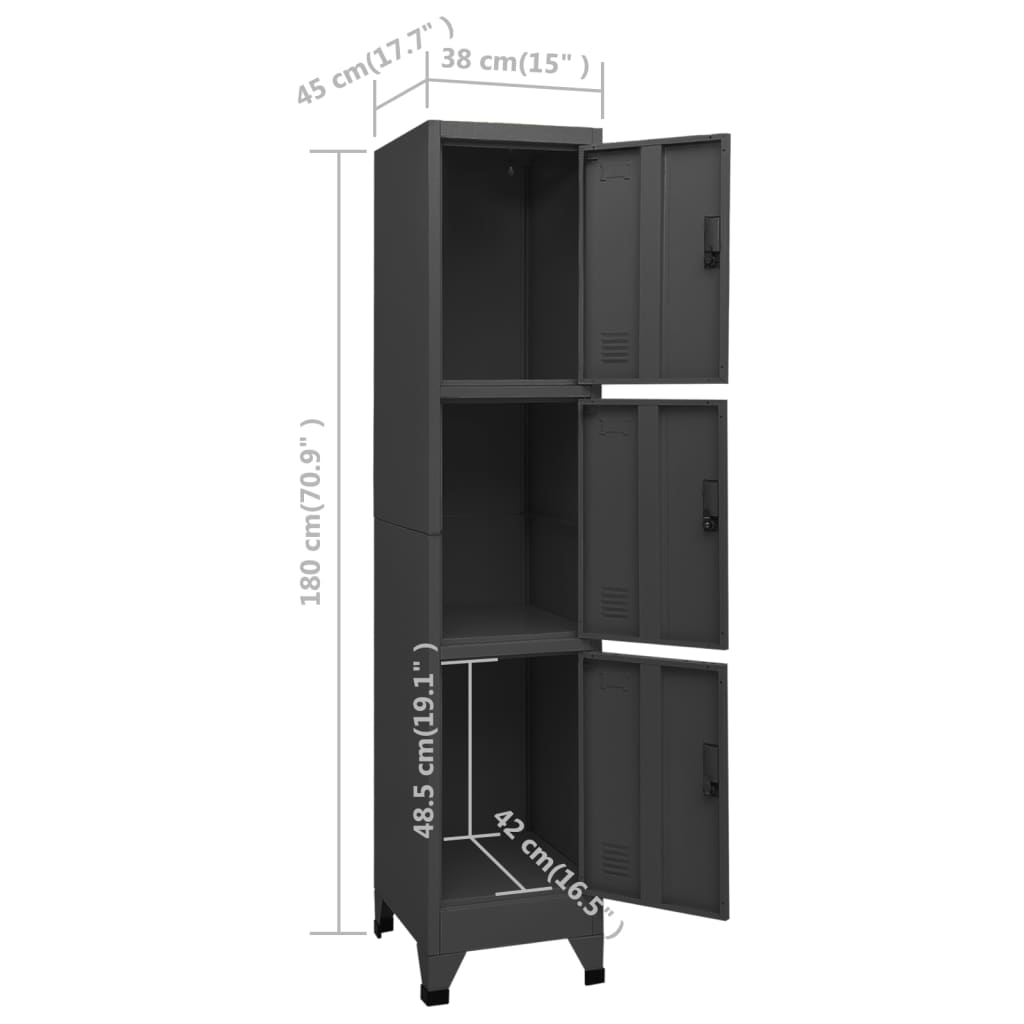 Changing room locker, anthracite, 38x45x180cm, steel