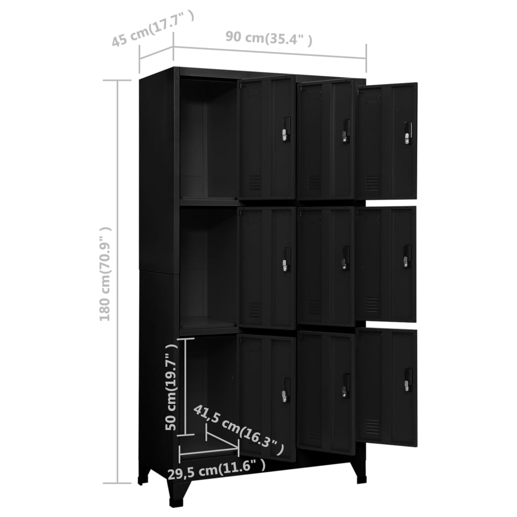 Changing room locker, black, 90x45x180cm, steel