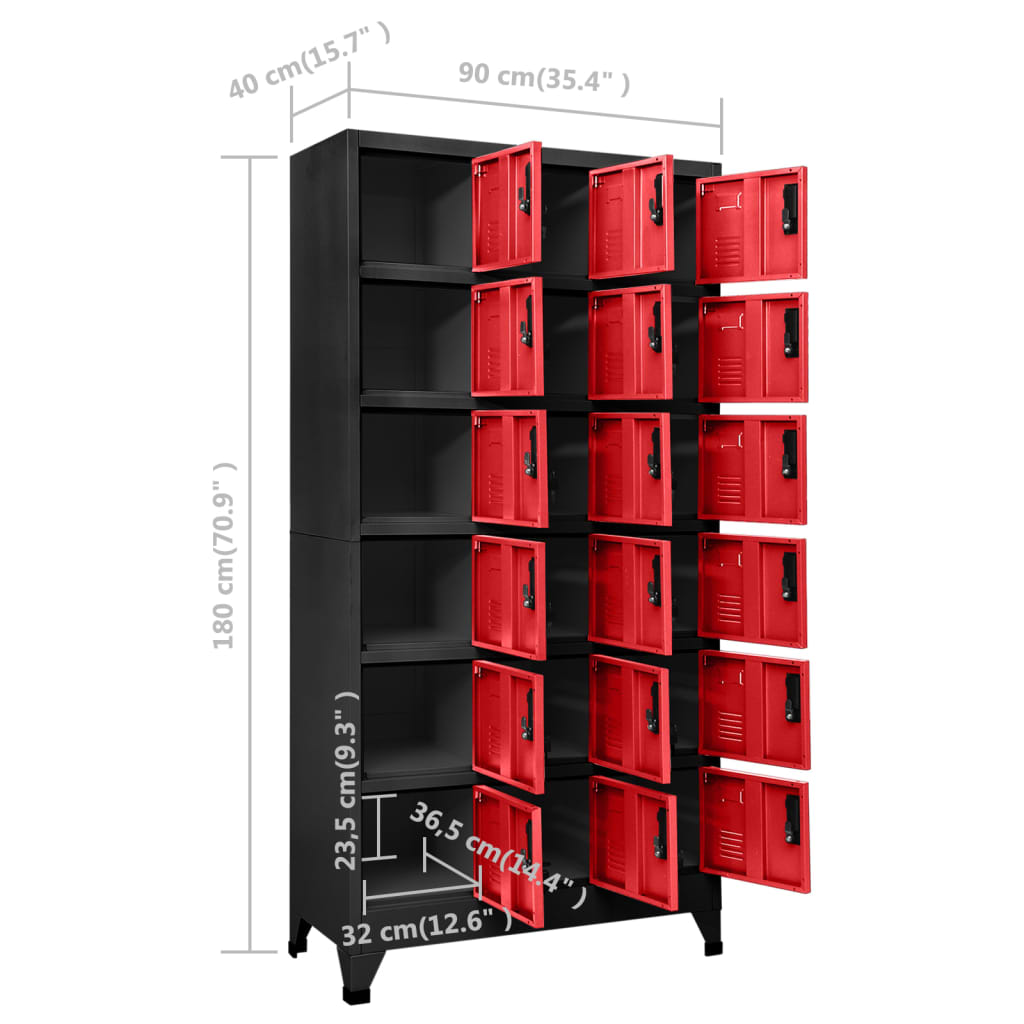Changing room locker, anthracite/red, 90x40x180cm, steel