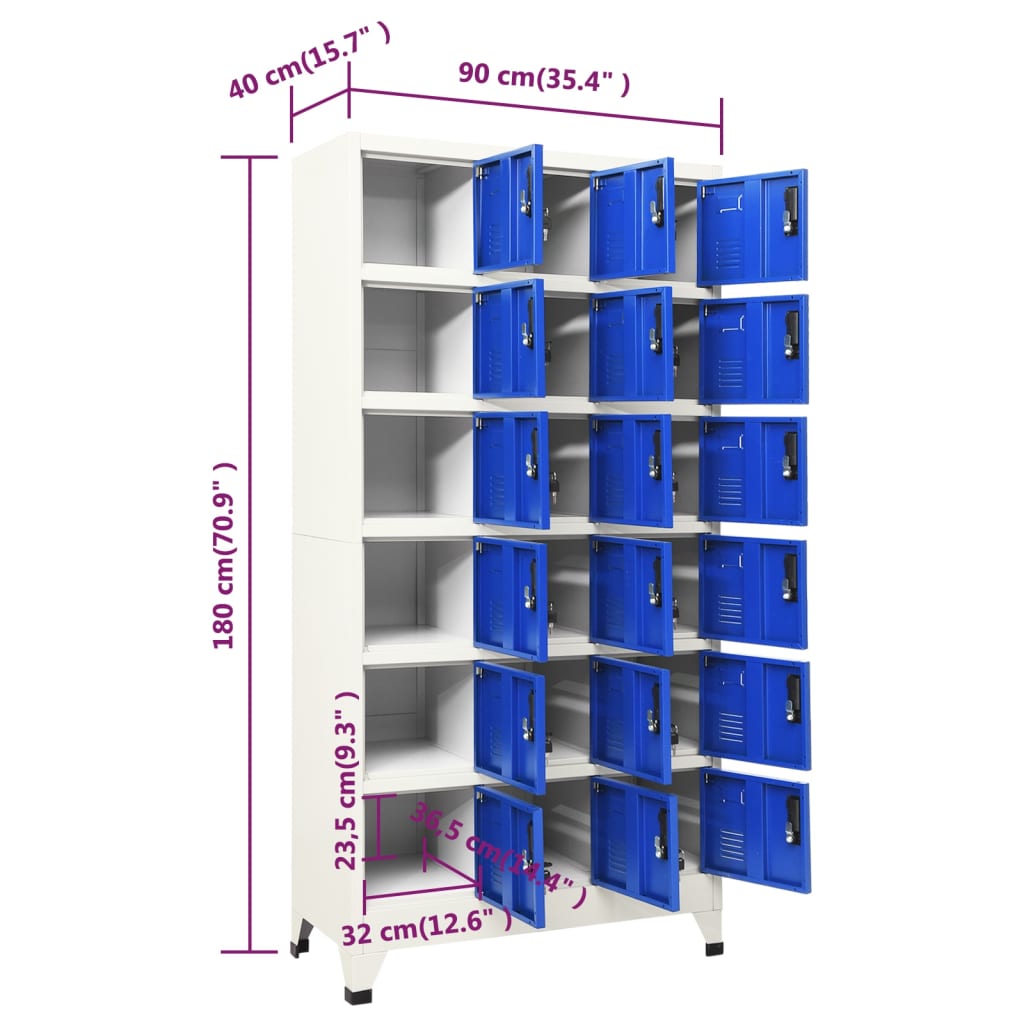 Changing room locker, grey and blue, 90x40x180cm, steel