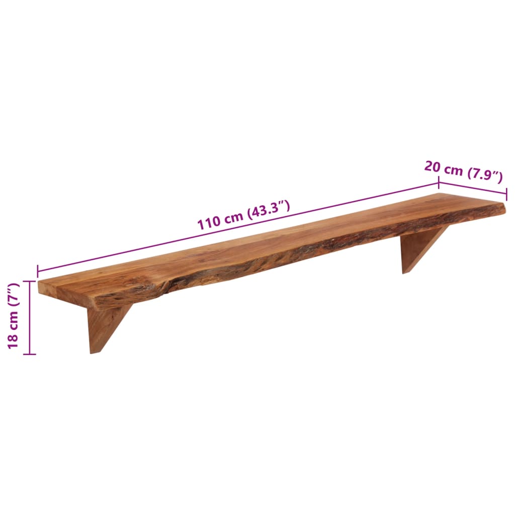 Wall shelves, 2 pcs., 110x20x18cm, solid acacia