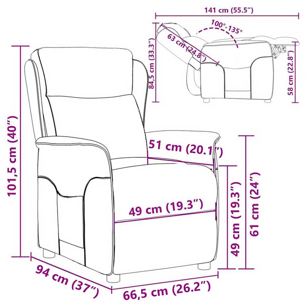 Recliner Cream 66.5 x 94 x 101.5 cm Polyester