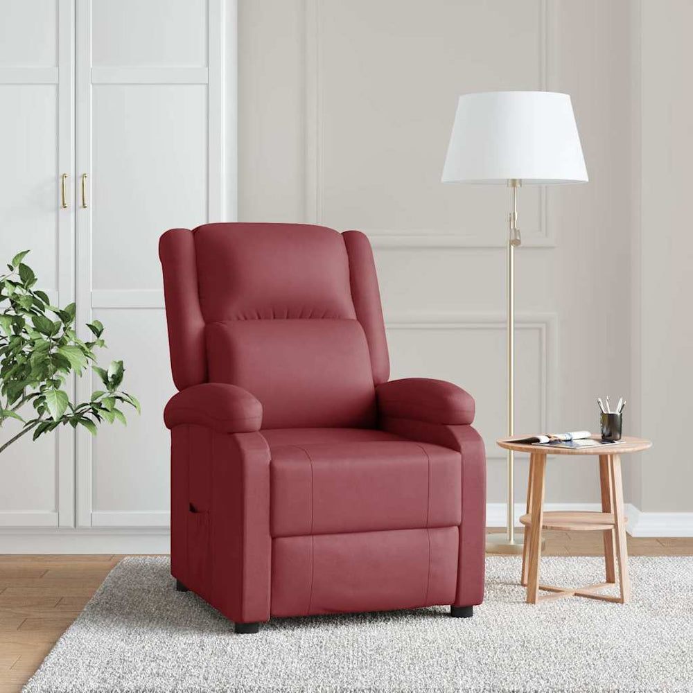 Recliner, burgundy, faux leather