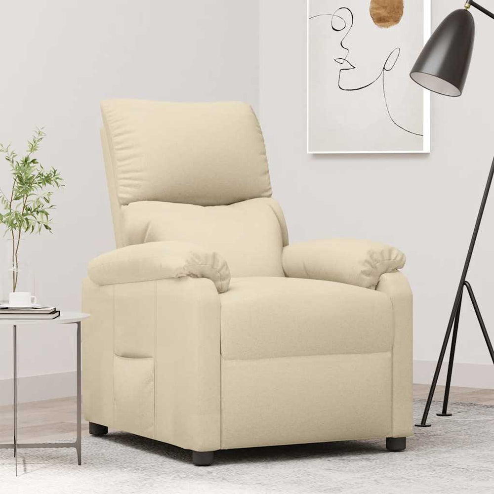 Recliner armchair, cream-colored, fabric
