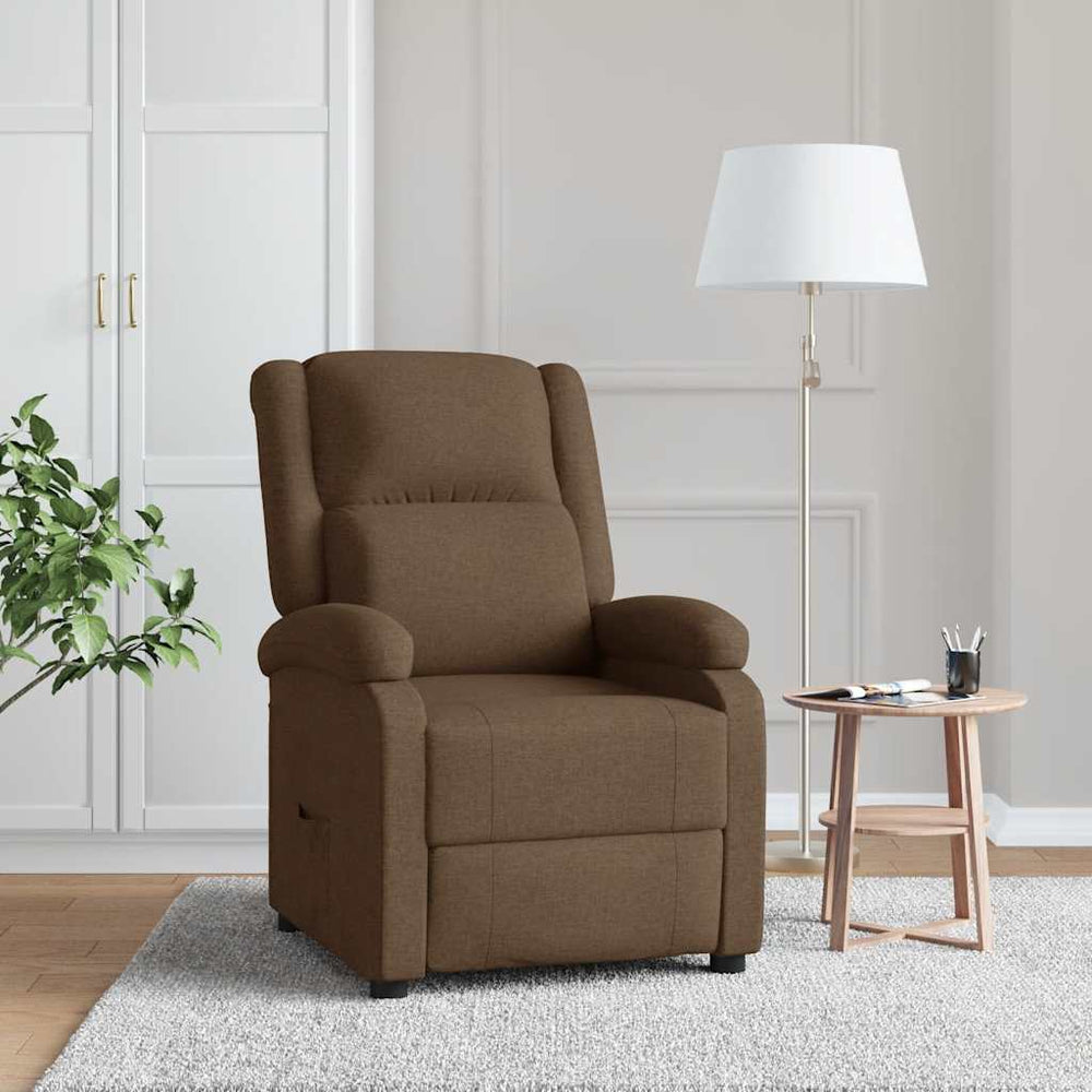 Reclining armchair, brown, fabric