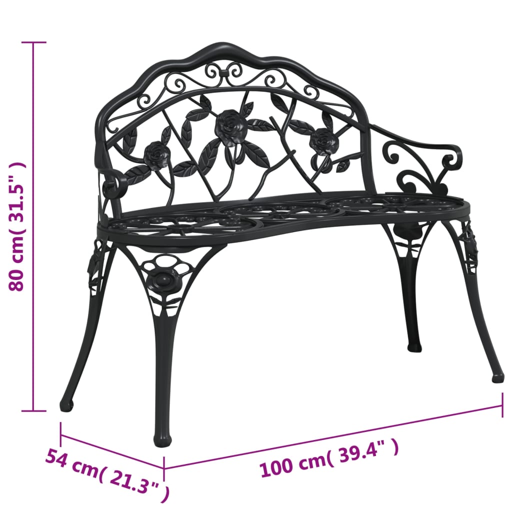 Garden bench, black, 100cm, cast aluminium