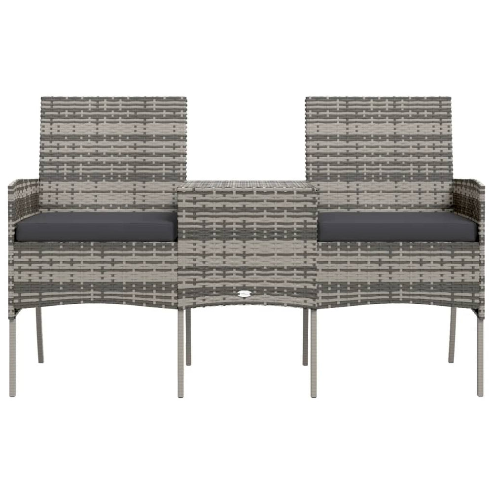 Two-seater garden sofa with tea table, anthracite, poly rattan