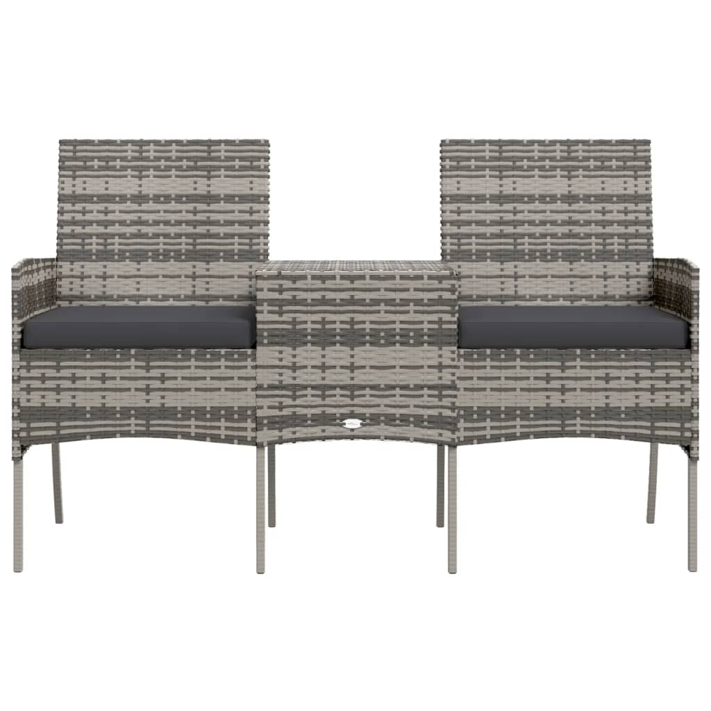 Two-seater garden sofa with tea table, anthracite, poly rattan