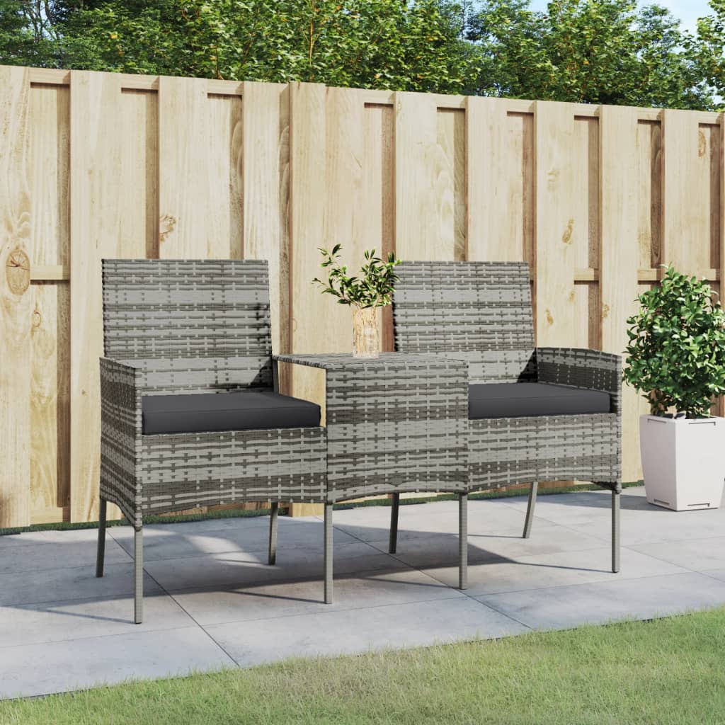 Two-seater garden sofa with tea table, anthracite, poly rattan