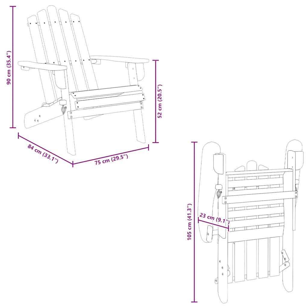 Garden Adirondack Chair, Solid Acacia Wood