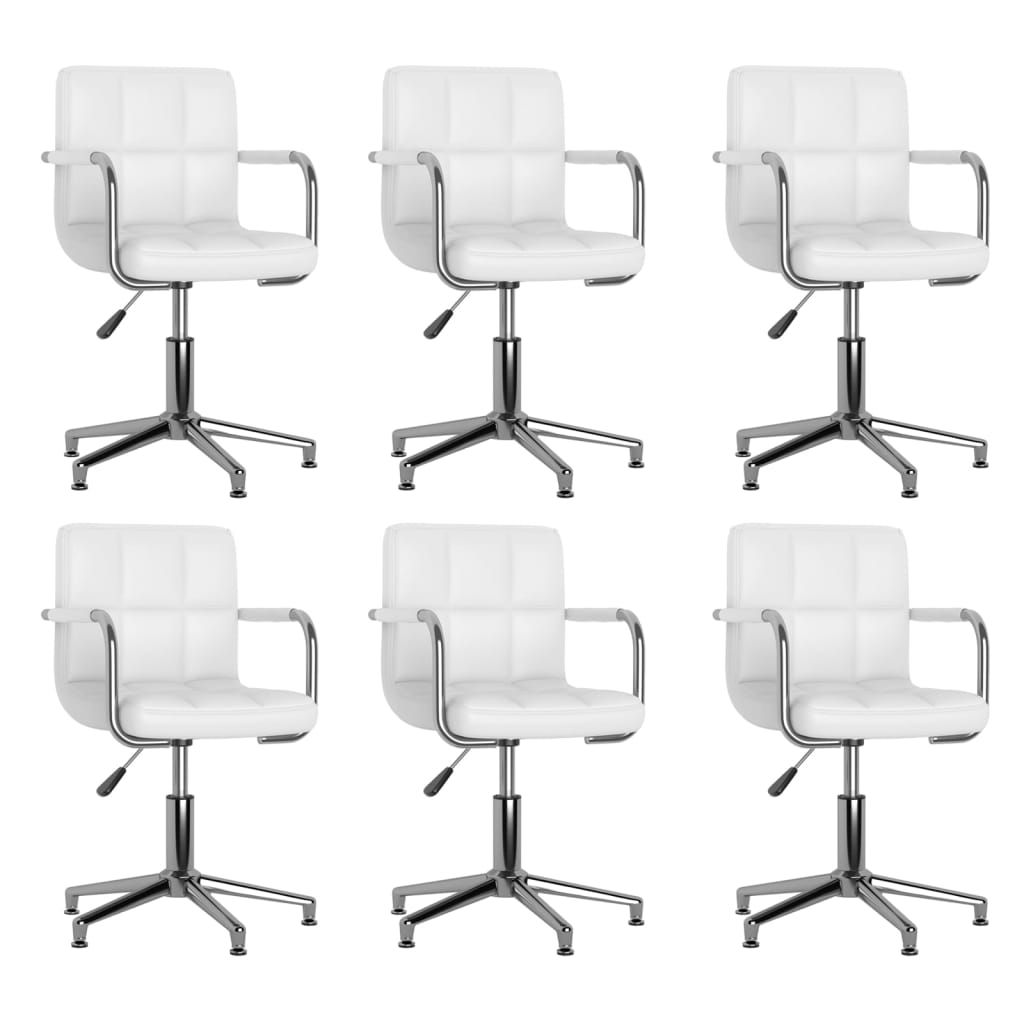 Swivel dining chairs, 6 pcs, white, artificial leather