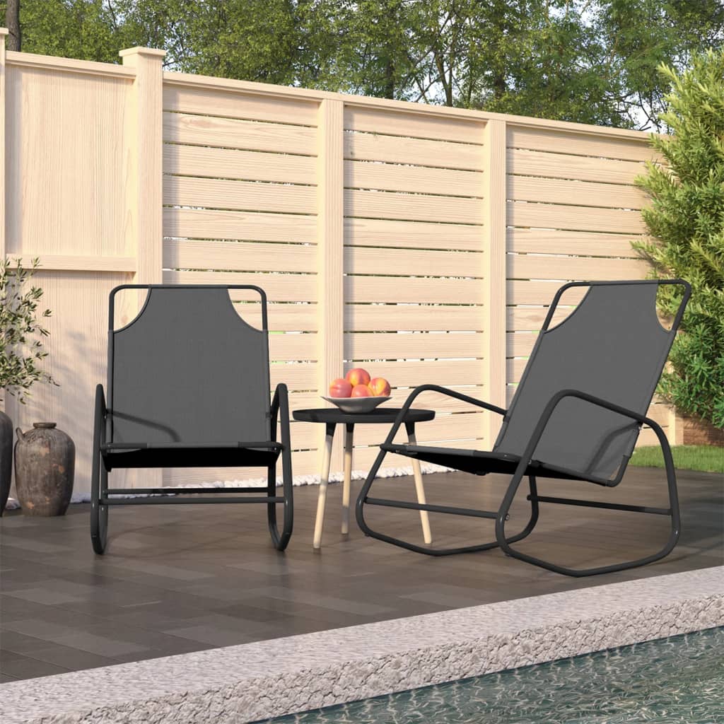 Sun loungers, 2 pcs, grey, steel and textilene