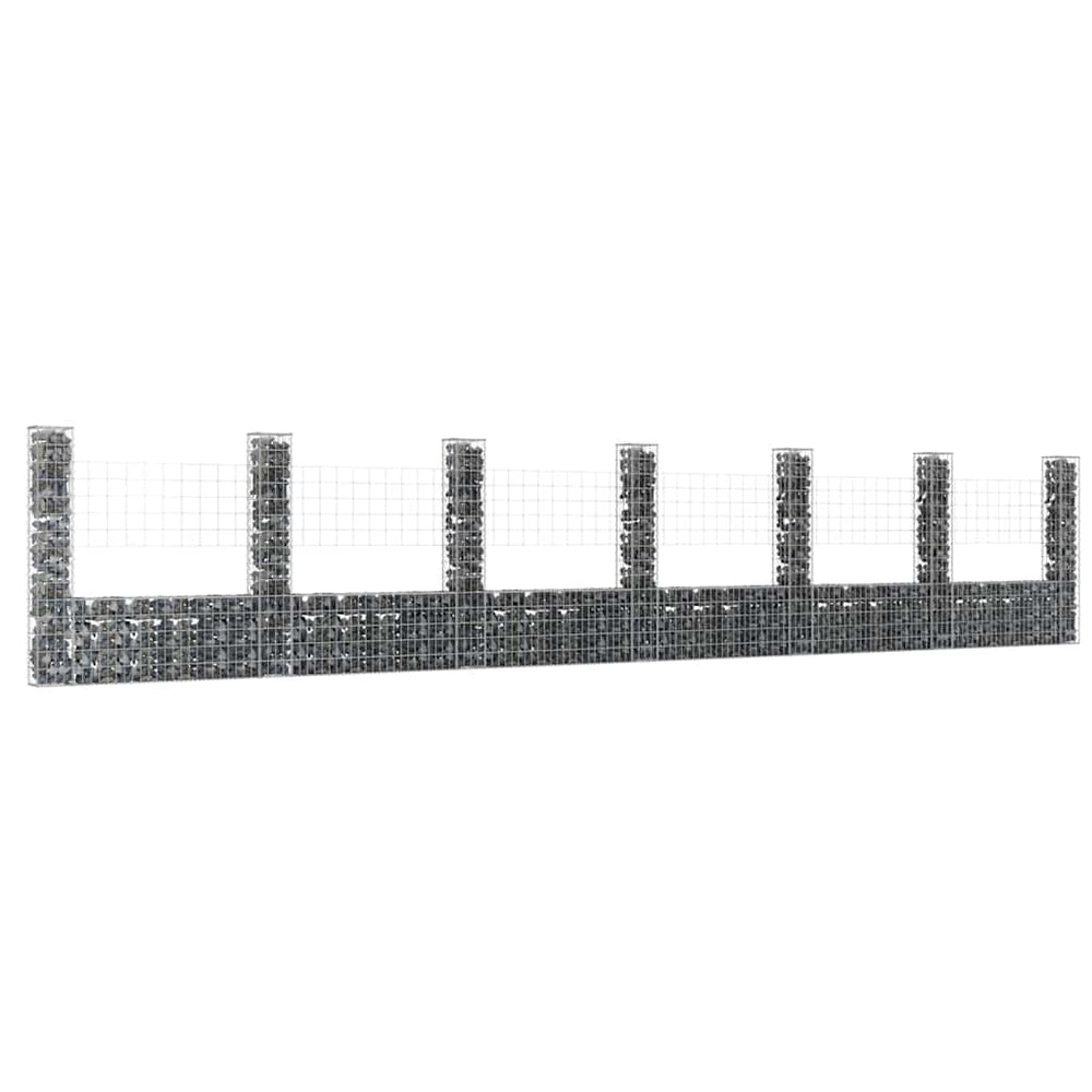 Gabion baskets with 7 posts, 740x20x150cm, iron