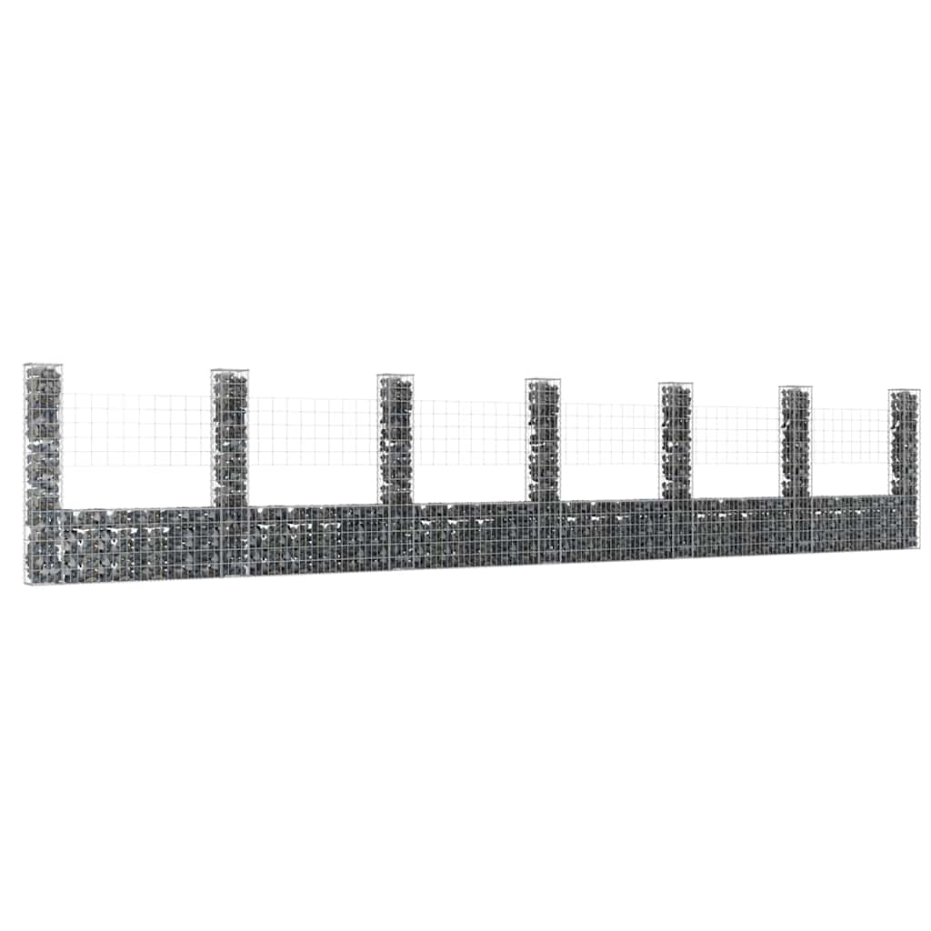 Gabion baskets with 7 posts, 740x20x150cm, iron