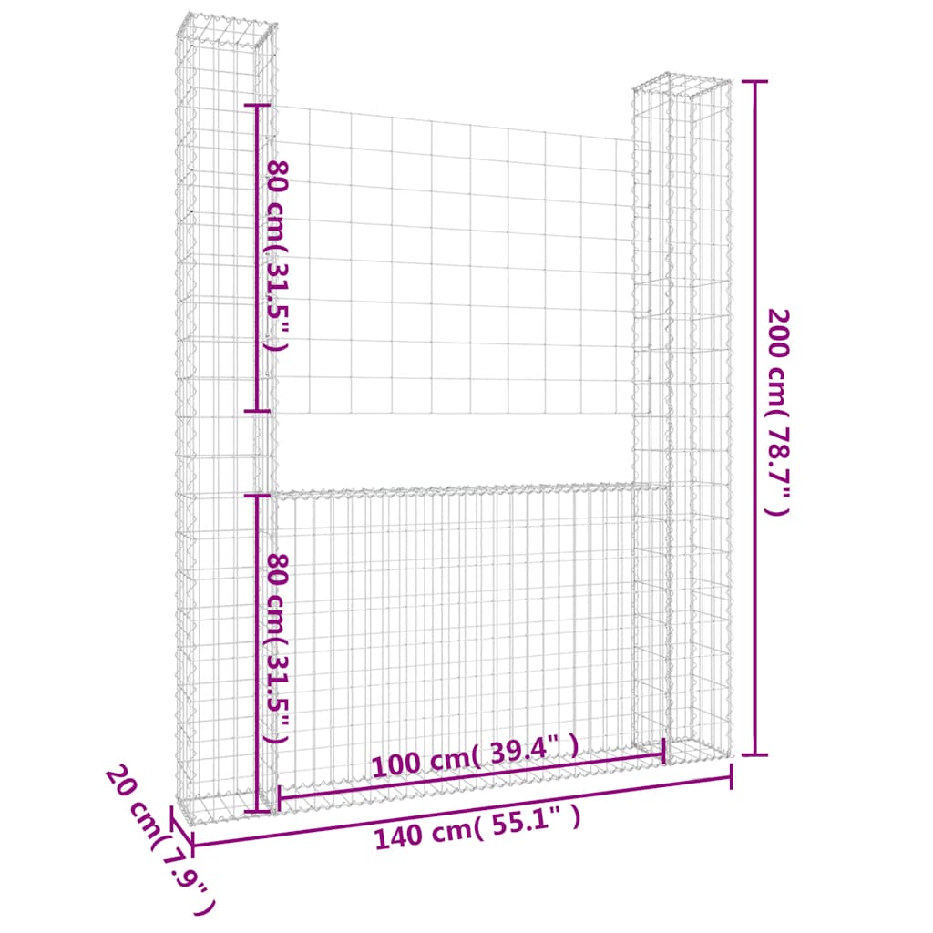 Gabionu grozi ar 2 kolonnām, 140x20x200cm, dzelzs