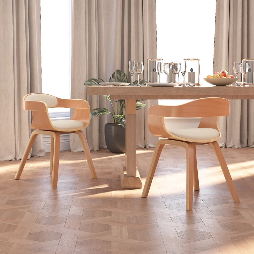 Dining Chairs, 2 pcs., cream, bentwood/faux leather