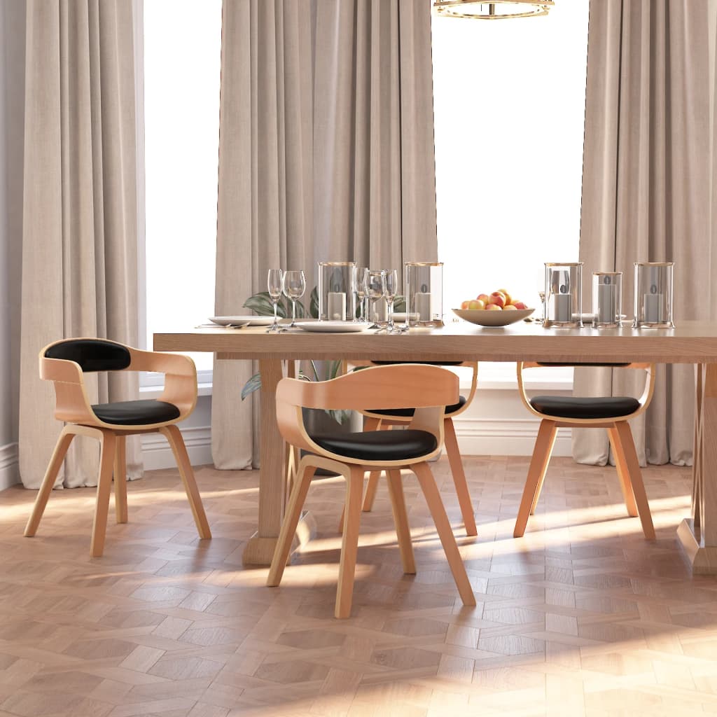 Dining chairs, 4 pcs., black, bentwood and faux leather