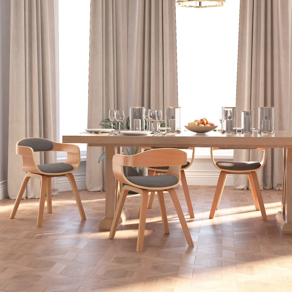Dining chairs, 4 pcs, light grey, bent wood/fabric