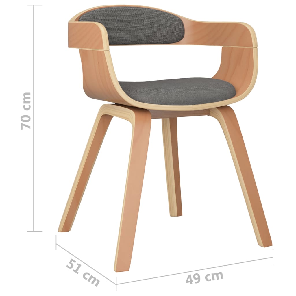 Dining chairs, 6 pcs, light grey, bentwood/fabric