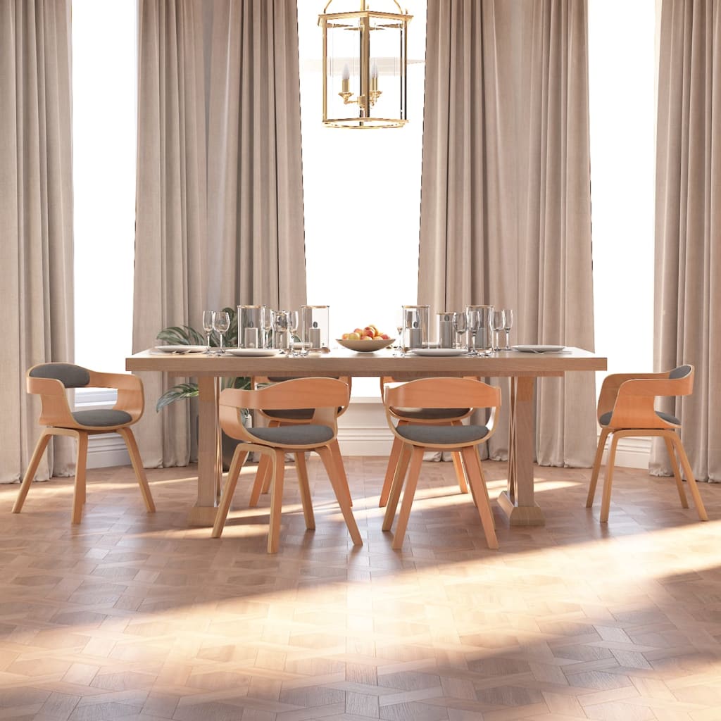 Dining chairs, 6 pcs, light grey, bentwood/fabric