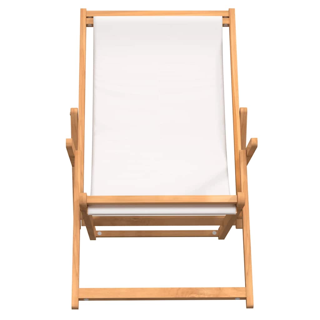 Folding beach chair, cream, solid teak wood