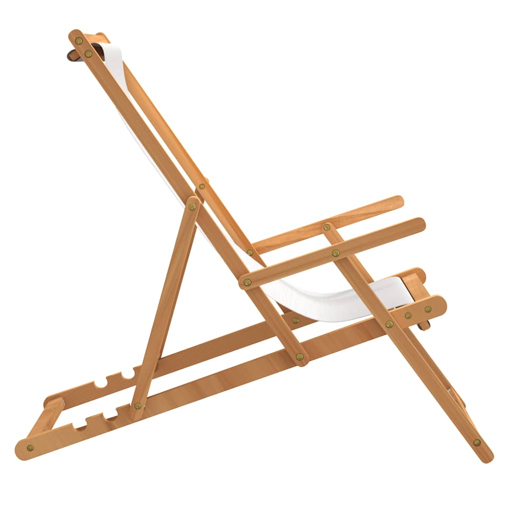 Folding beach chair, cream, solid teak wood