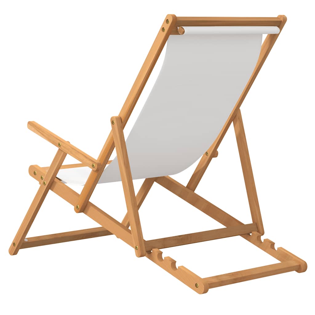 Folding beach chair, cream, solid teak wood