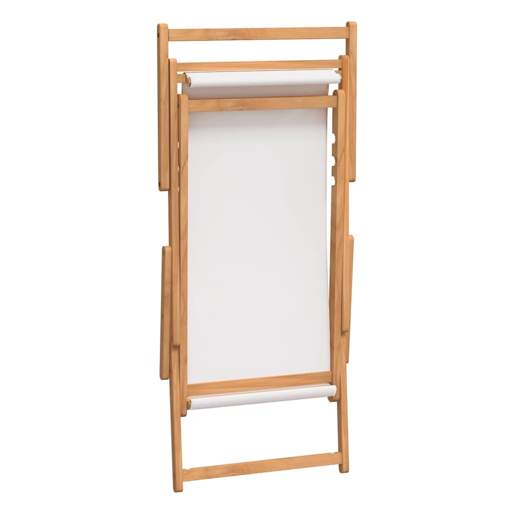 Folding beach chair, cream, solid teak wood