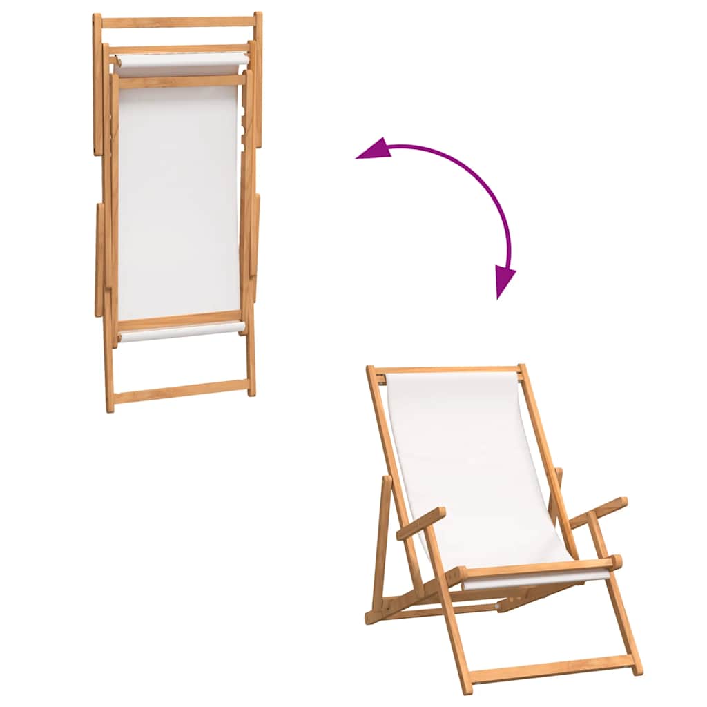 Folding beach chair, cream, solid teak wood