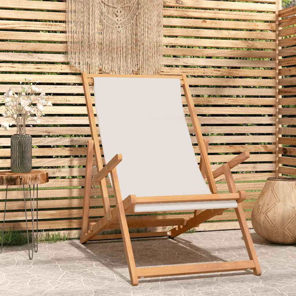 Folding beach chair, cream, solid teak wood