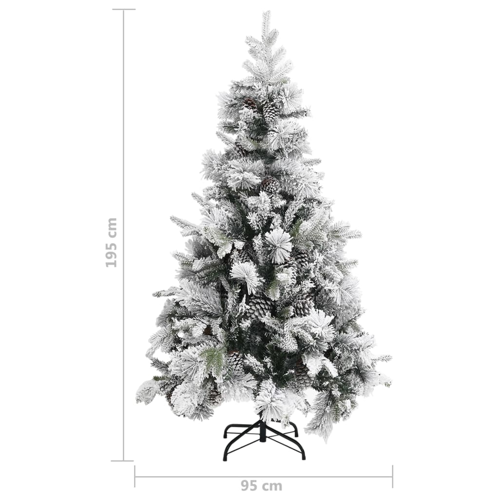 Ziemassvētku eglīte ar sniegu/čiekuriem, 195 cm, PVH un PE
