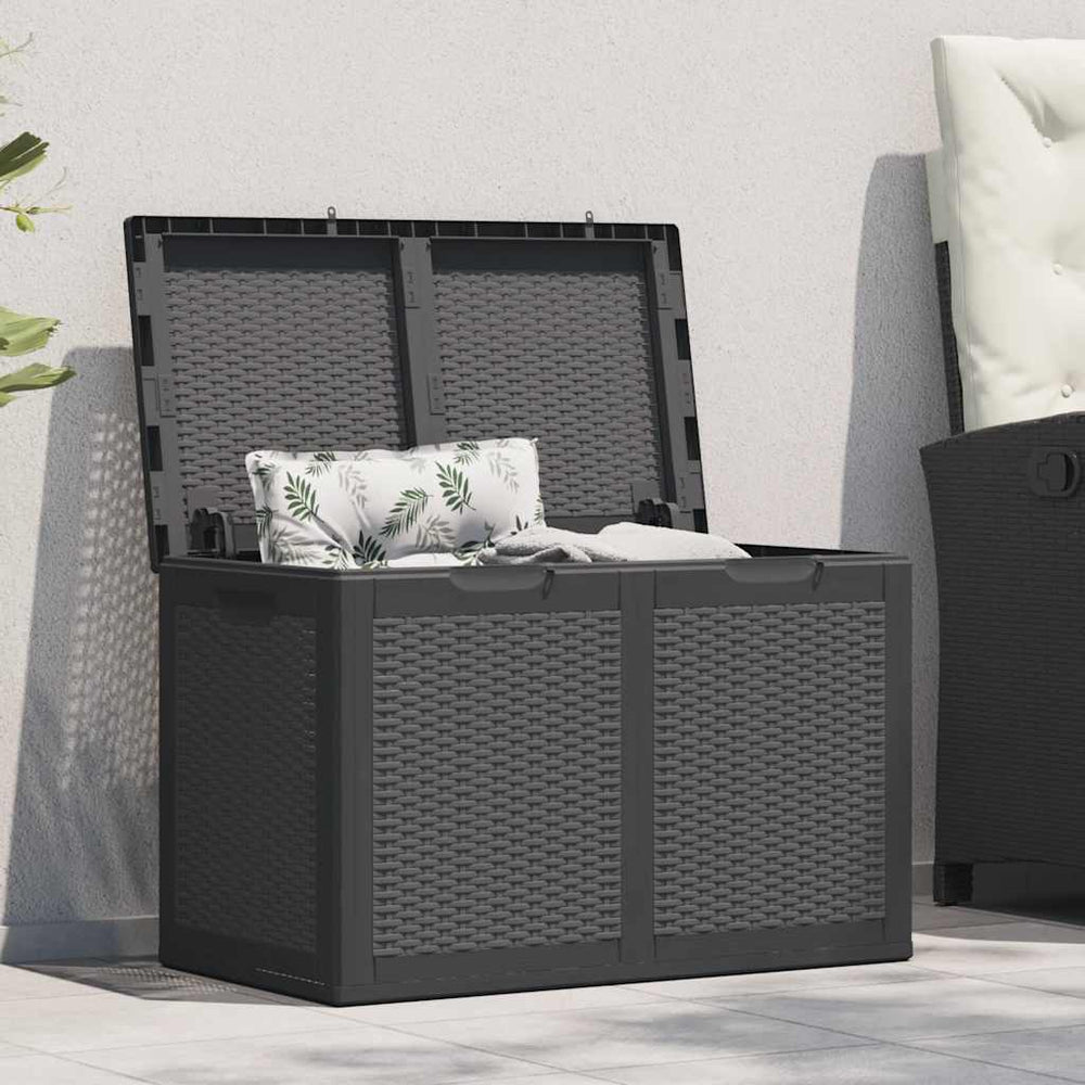 Garden storage box, black, PP rattan, 180L