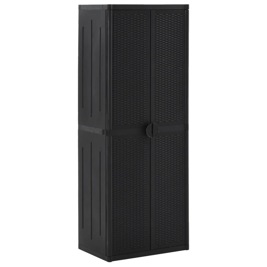 Garden storage cabinet, black, 65x45x172cm, PP rattan