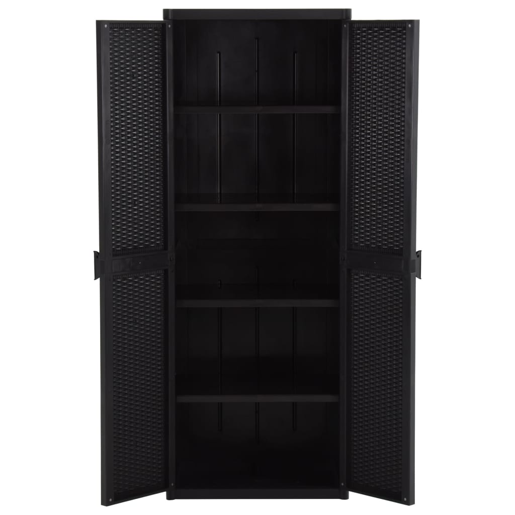 Garden storage cabinet, black, 65x45x172cm, PP rattan