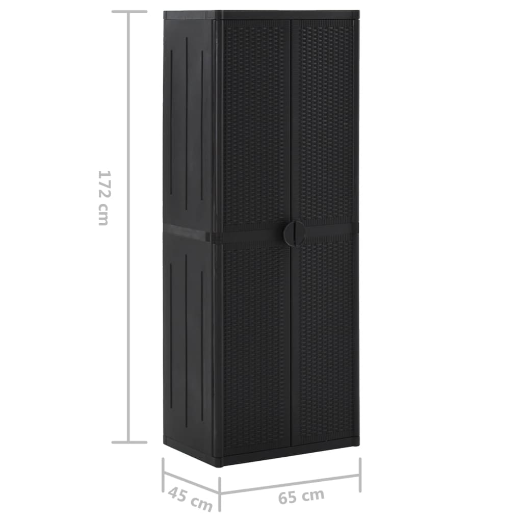 Garden storage cabinet, black, 65x45x172cm, PP rattan