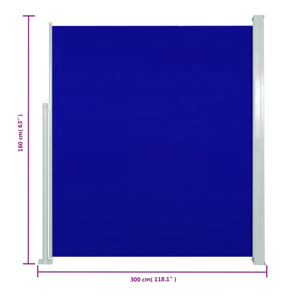 Ištraukiama šoninė kiemo pertvara, mėlynos spalvos, 160x300cm
