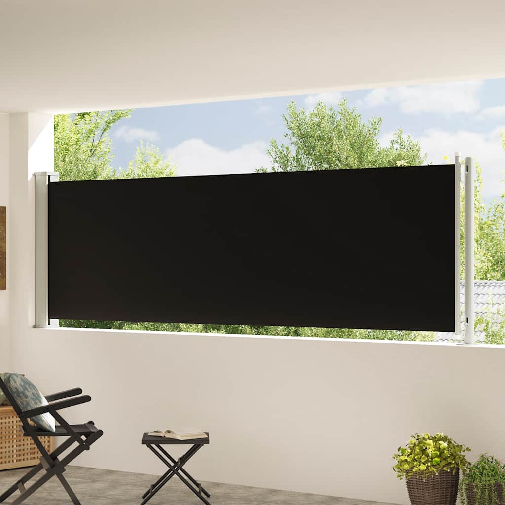 Ištraukiama šoninė kiemo pertvara, juodos spalvos, 117x600cm