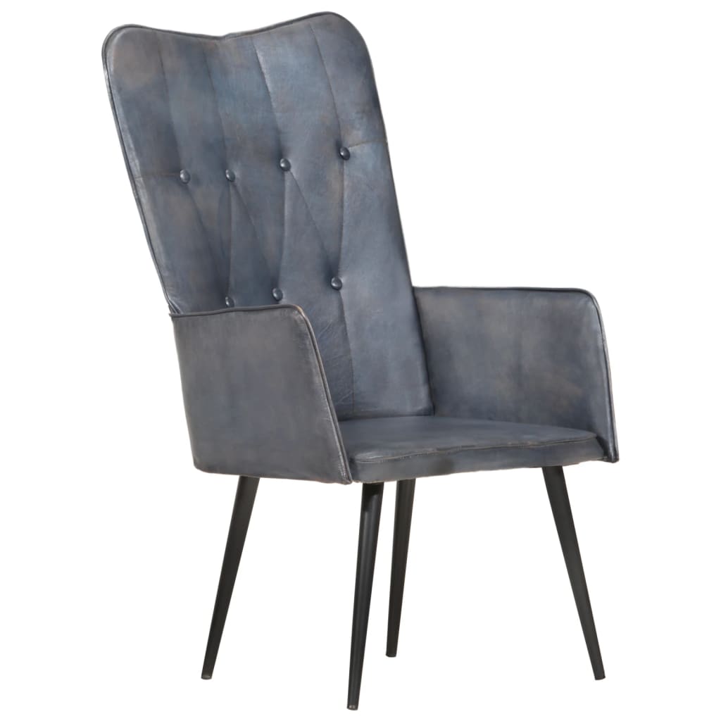 Armchair, grey, real leather