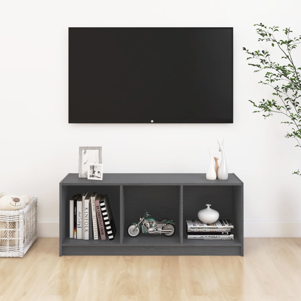 TV cabinet, grey, 104x33x41cm, solid pine