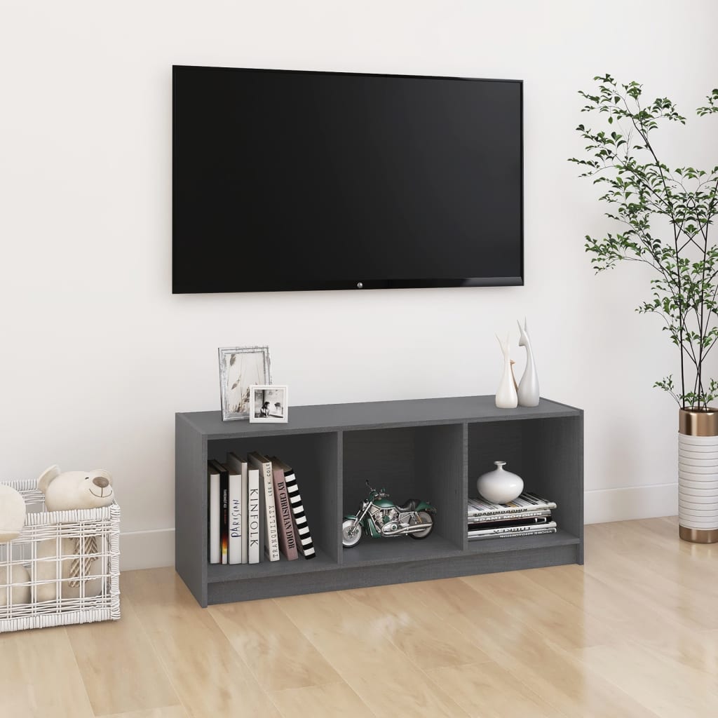 TV cabinet, grey, 104x33x41cm, solid pine