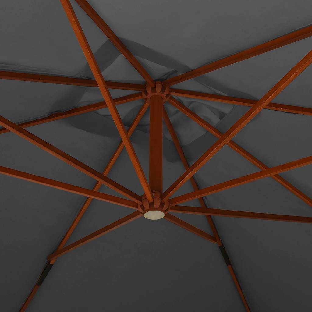 Gembinis sodo skėtis su mediniu stulpu, antracito, 400x300cm