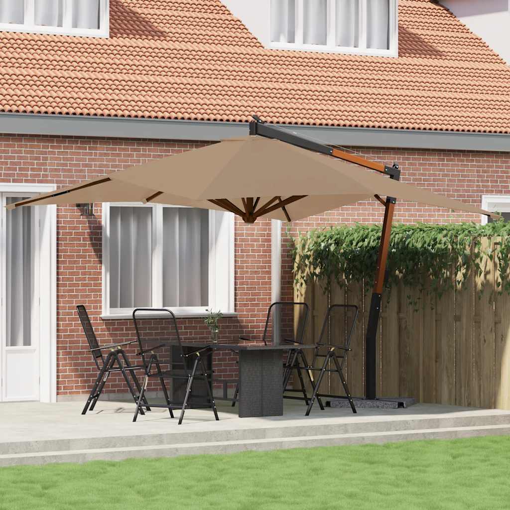 Gembinis sodo skėtis su mediniu stulpu, taupe, 400x300cm