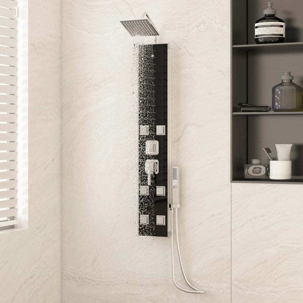 Shower system, black, 18x45.5x130cm, glass