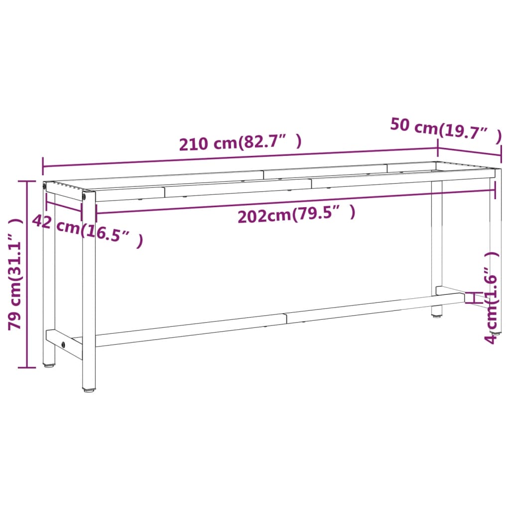 Darbastalio rėmas, juodas ir raudonas, 210x50x79cm, metalas
