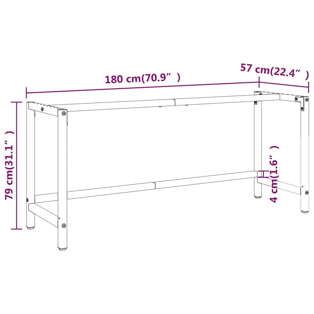 Desk frame, black and red, 180x57x79cm, metal
